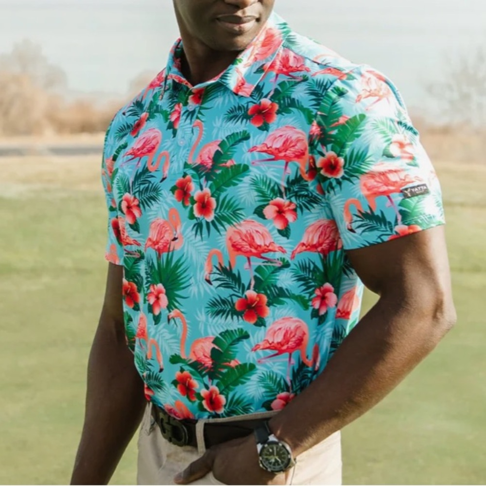 Yatta Golf Pau Hana Turquoise Blue Short Sleeved Polo Shirt. Size Medium.‎